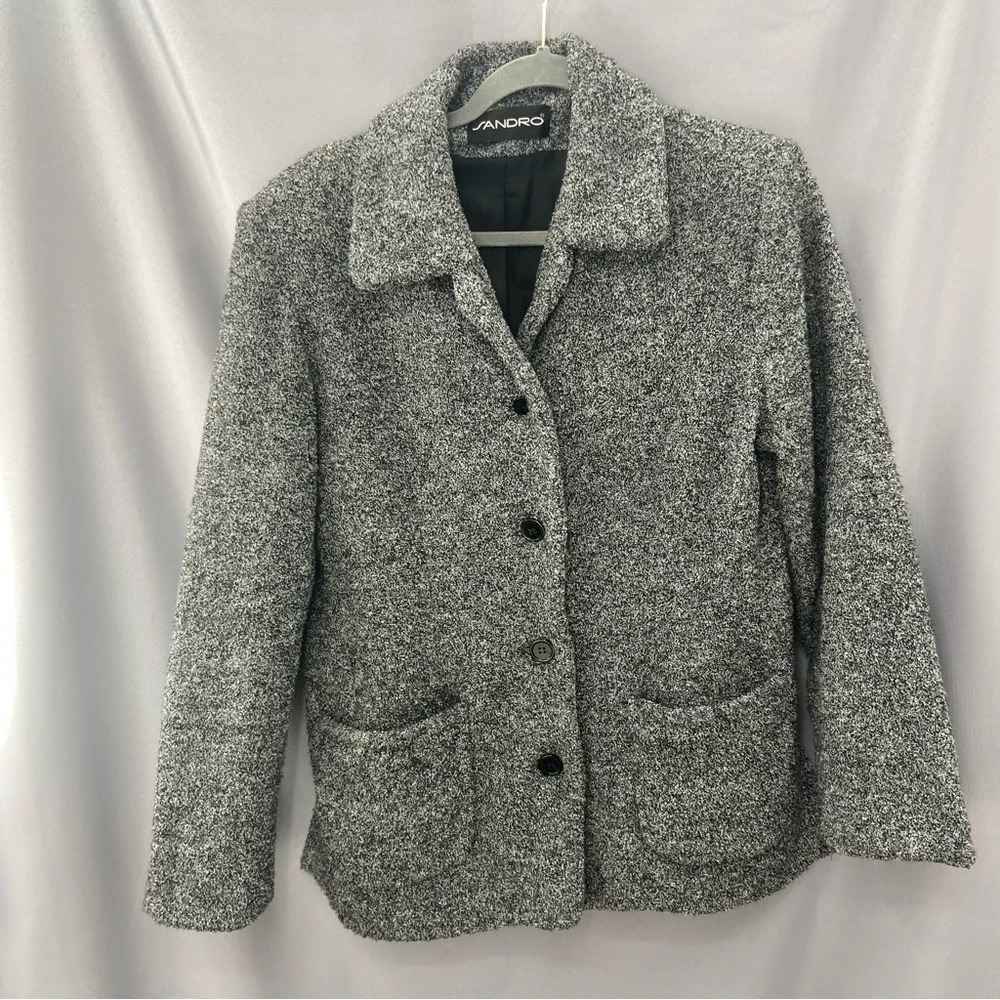 Sandro Women’s Black & White Button Down Blazer Style Coat Size Medium‎